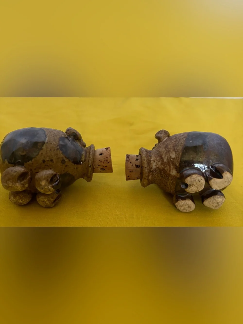 Handcrafted Brown Ceramic Pig Salt and Pepper Shakers - Set of 2
